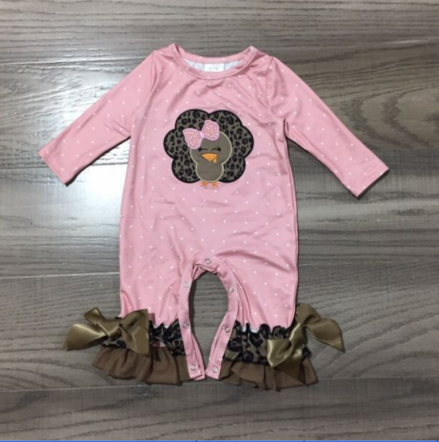Pigiama Manica Lunga E Fascia Per Capelli Neonata - Set Vestito Festa Del Ringraziamento, Tacchino Rosa, 6-9 Mesi