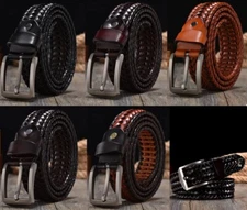New Braided Belt for Men's Woven Belt Genuine Leather Straps Knitted Basketweave