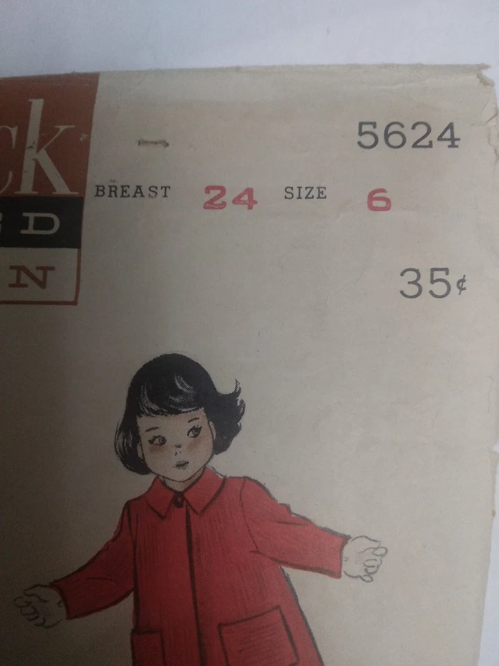 Dress Coat Short Topper Jacket Girls 6 Butterick 5624 Sewing Pattern VTG 50s Cut - Image 3 of 4