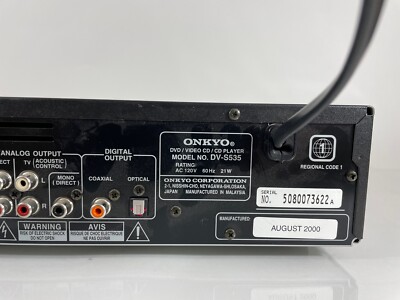 Onkyo DV-S535 DVD Video CD Player Acoustic Control Dolby DTS