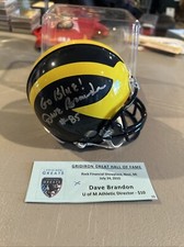 Dave Brandon #85, Autographed Michigan Mini Helmet. Go Blue Inscription No COA