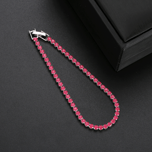 Hot Sale 3MM Slim Design Women Round Cut Red Garnet Gemstone Silver Bracelets - Picture 4 of 6