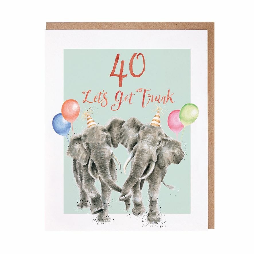 Wrendale Elephants 40th Birthday Card - Lets Get Trunk Party Animals Card