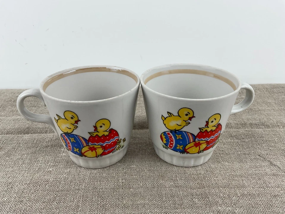 Antiguo Juego de 2 Tazas de Café Pequeñas Tazas de Té de Porcelana Ucraniano Vintage Regalo de Pascua Foto 2 de 4