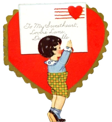 Vtg Valentine Card Boy Post Letter To My Sweetheart No Matter How Far Away 1930s
