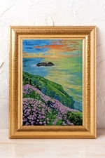 Lighthouse Painting Seascape Original Art Dough Oil Panel Ocean Sofa 12x8 inch