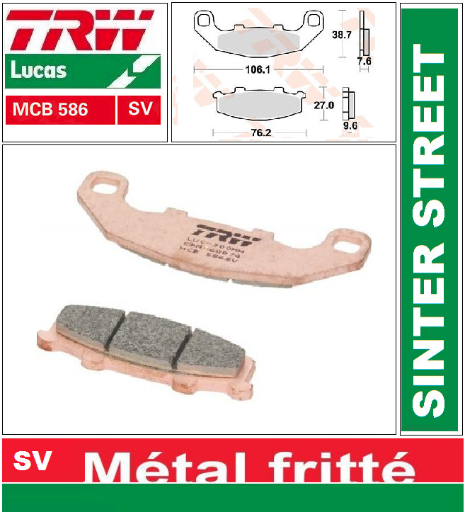 Plaquettes de frein TRW MCB586SV Sinter avant, l'excellence du freinage pour Kawasaki KR-1
