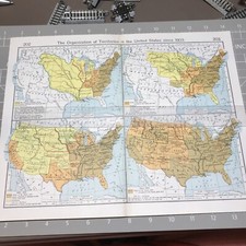 Organization of Territories of US since 1803  1950's Vintage Map Folded Wall Art