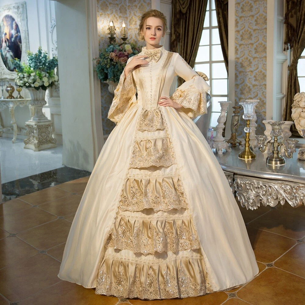 Rococo Champagne Victorian Style Dress Women Prom Gown