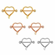 Women Girls Stainless Steel Heart Shape Nipple Rings Body Piercing Jewelry