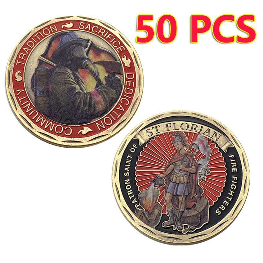 50PCS Fireman Challenge Coin Firefighter Saint St Florian Prayer US Collectible