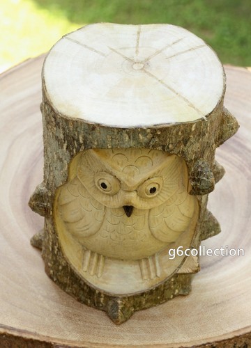 Unique Gift Hand Carved Wooden Owl Statue Figurine Sculpture Wood Home Decor Art - Picture 4 of 4