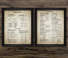 Trigonometry Prints Set of 2, Educational Maths Vintage Style Wall Art