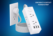 One Beat 6-Outlet Power Strip with 3 USB Ports, 5Ft Cord, Wall Mount - Travel 