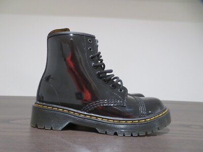 Dr Martens Sinclair Bex Kids 3 Juniors Boots Black Patent Leather Lace Up Zip