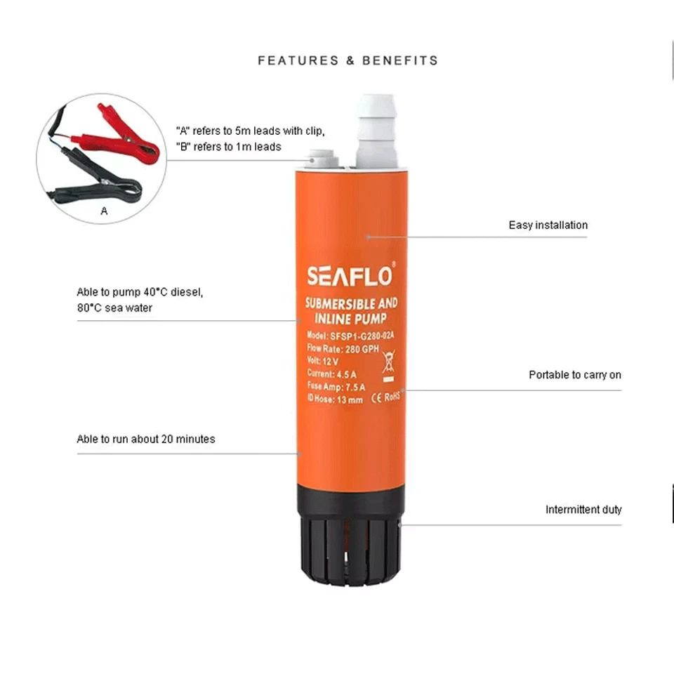 SEAFLO 280GPH / 500GPH Submersible Pump 12V Boat Caravan Inline Water Pump AU - image 2 of 4