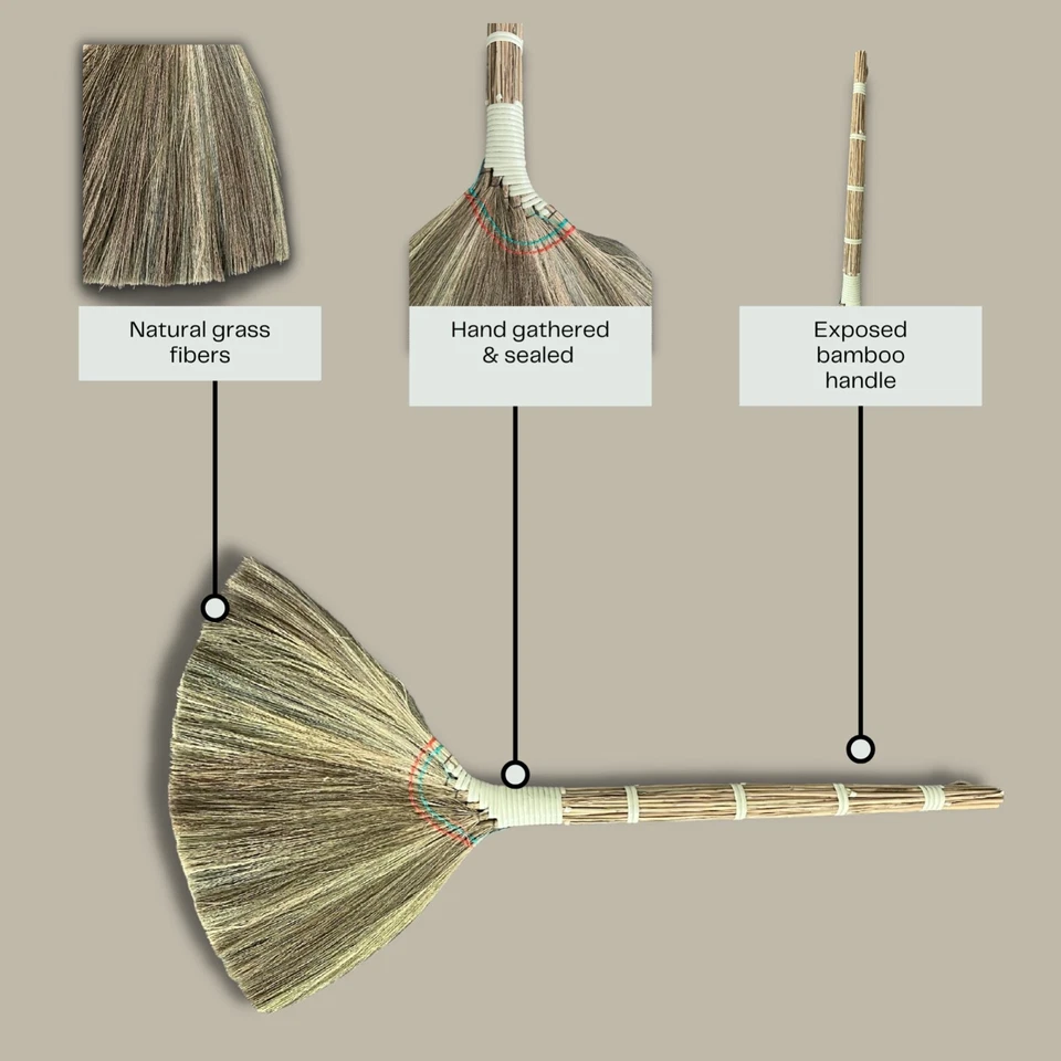 Asian Vietnamese Thai Grass Broom Natural Handmade Bamboo US SELLER - Image 2 of 3