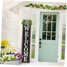 3D Outdoor Welcome Sign for Front Porch Standing 45"X9" Large Rustic Wood Black