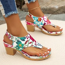 Women's Open Toe Chunky Heel Sandals Buckle Strap Casual Summer Dress Shoes