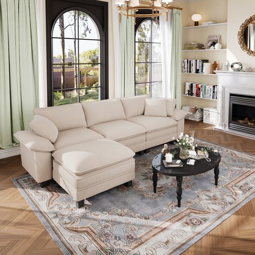Modular Sectional Sofa Corduroy Cloud Couch with Chaise and Cushion 1/4/5/6-Seat - Picture 18 of 35
