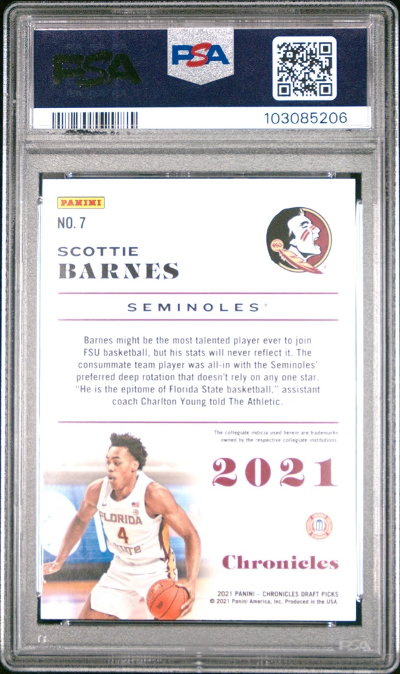 2021 CHRONICLES DP SCOTTIE BARNES RC PSA 10 BRONZE #7 TORONTO RAPTORS ROOKIE - Image 2 of 2