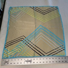 Vintage Anne Klein Silk Square Scarf Geometric Chevron Blue Green Gold 19.5 In