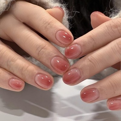 MouyouGlow Press on Nails Kurz,Square Mini Rosa Rot Blush Gradient Design Fake