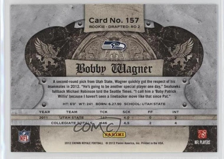 2012 Crown Royale Retail Uncut Crown Bobby Wagner #157 Rookie RC - Image 2 of 2