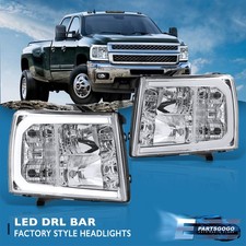 For 07-14 Chevy Silverado 1500 2500 3500hd Led Drl Chrome Headlights Lamps Lhrh