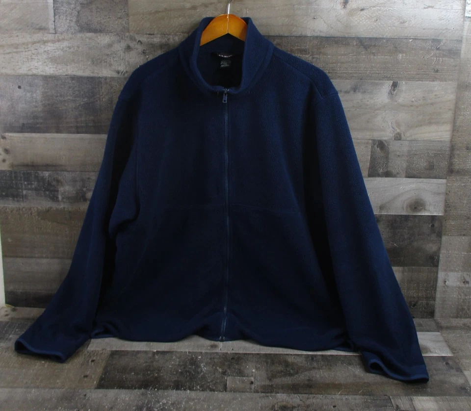 LL Bean Jacket Mens XL Tall Navy Blue Polartec Fleece Full Zip Stand Collar - Image 2 of 4