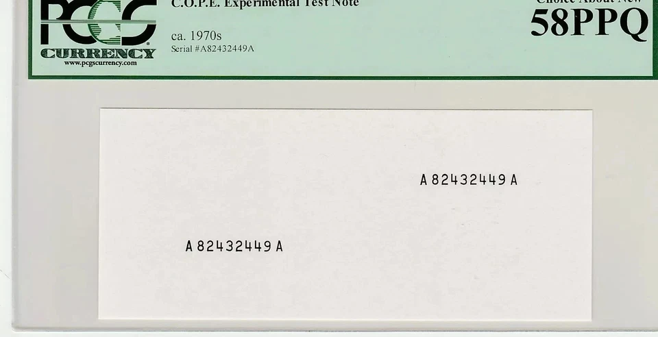 RARE 1970's C.O.P.E. Experimental Test Note - PCGS Choice About New 58 PPQ - Image 2 of 3