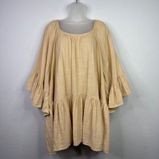 Myrah Penaloza Brida Dress OS Tan Gauze Tiered Handmade Boho Luxury Lagenlook