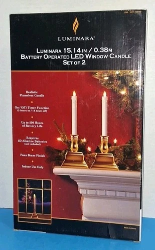 Luminara Flameless 2 Candles 15" Brass Finish Timer New In Open Box - product listing photo