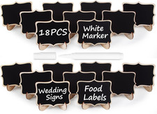 18 PCS Mini Chalkboard Signs with Easel Stand, Wooden Blackboard Labels for Wedd
