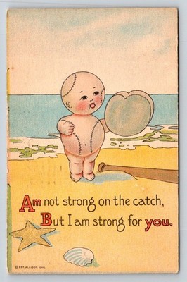 1916 Vintage Allison Kewpie Baby Baseball Beach Love Postcard L&R New York