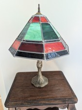 STAINED GLASS LAMP / Vintage Stained Glass Table Top / with unique metal base