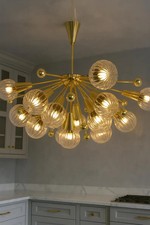 Mid Century Polish Brass Chandelier   15 Light Half Sphere Ceiling Fixture