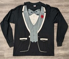 Vintage Black Long Sleeve Tuxedo Rose Graphic T Shirt Made in USA Black Men's XL