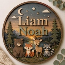 Personalized Woodland Baby Name Sign, Custom Forest Animal Nursery Decor