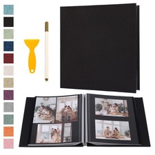 Photo Album Self Adhesive Pages Black Sticky Pages Large Scrapbook Linen Cove...