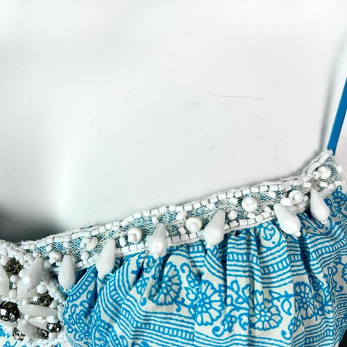 Tracy Reese dress size 2 Y2K maxi slip beaded corset cream blue silk vtg Mermaid - Picture 9 of 14
