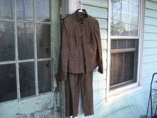 Lafayette 148 Women Brown Striped Wool Linen Blend Suit Size US Blazer 4 Pants 6