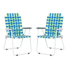 2 Pack Folding Lounge Blue Chairs Web Beach Garden Outdoor Patio Chair