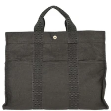 Hermes Gray Canvas Herline Tote MM Handbag 186974