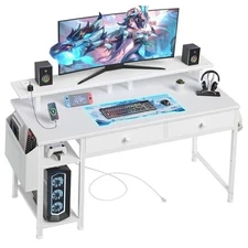 Computer Desk with Shelves and Drawers - 47 Inch Home Office Desk 47.2" White