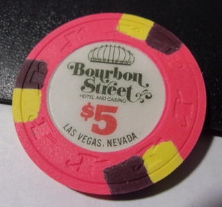 BOURBON STREET HOTEL CASINO $5 hotel casino gaming poker chip Las Vegas NV