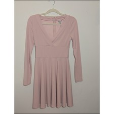 Guess Long Sleeve V-Neck Fit-and-Flare Dress in Light Pink