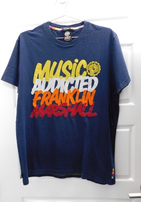 FRANKLIN MARSHALL Music Addicted Navy Blue 100% Cotton T-shirt Italy sz XL