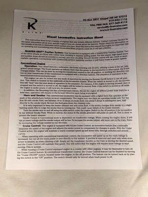 K-LINE INSTRUCTIONS - E8 AA DIESEL ENGINES - O SCALE K-28802 & OTHERS