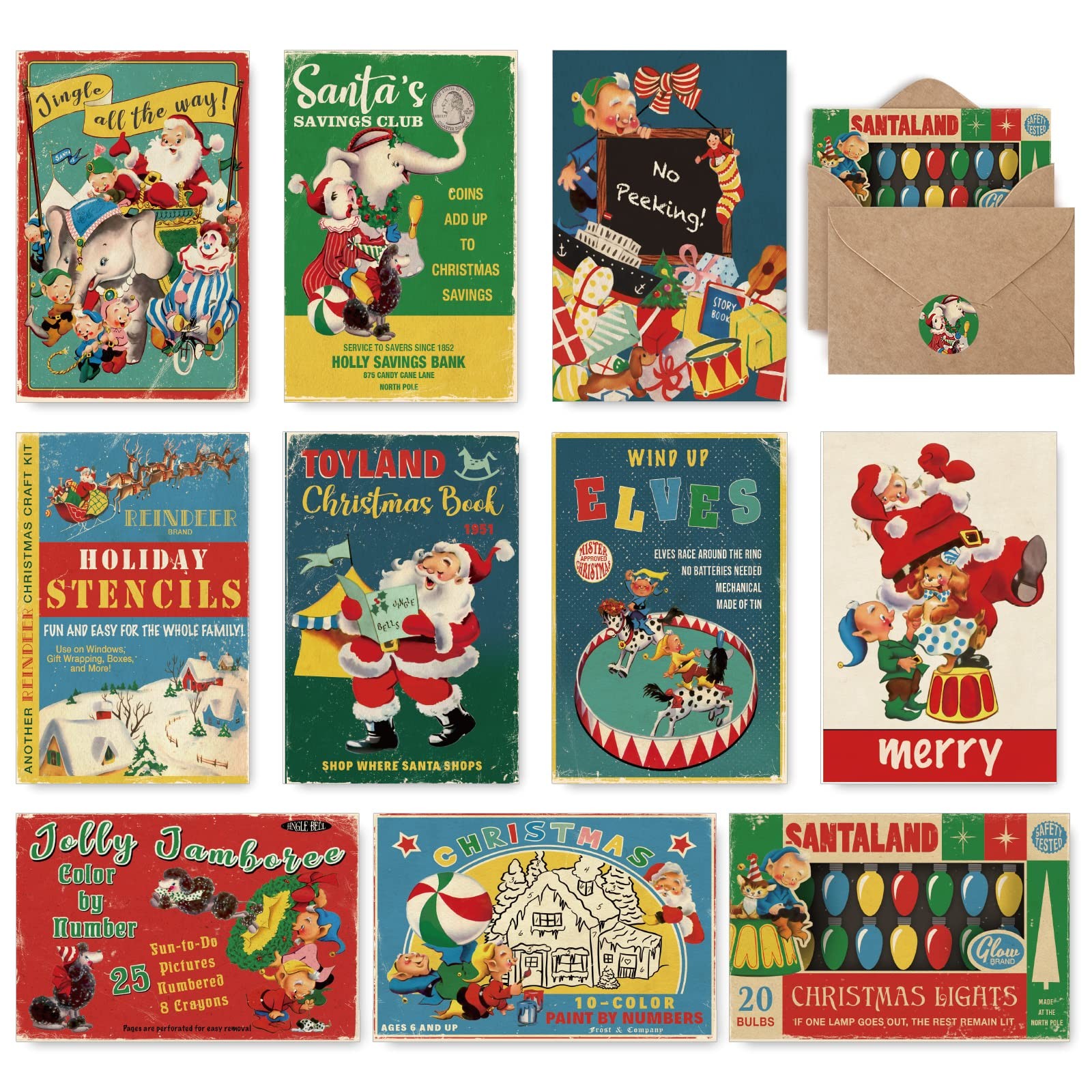 Christmas Greeting Cards 40 Pack Vintage Xmas Cartoon Blank Note Cards with Kraf